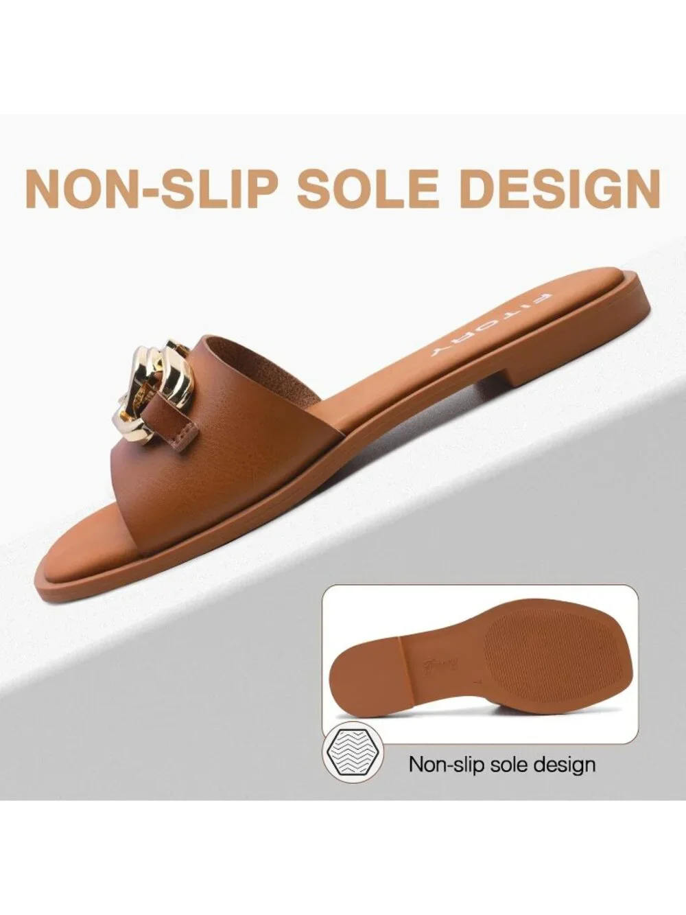 Women's Brown Summer Fashion Slides With Soft Leather Slip on Flat Sandals